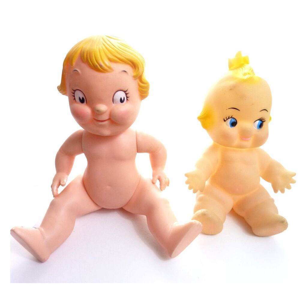 Vintage Kewpie Doll Lot 2 Small 6" Squeak Toy 10" Jointed Vinyl Wings Japan